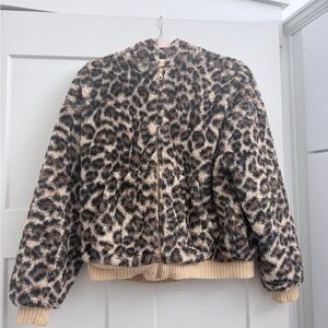Aerie Cheetah Print Teddy Zip Up Jacket